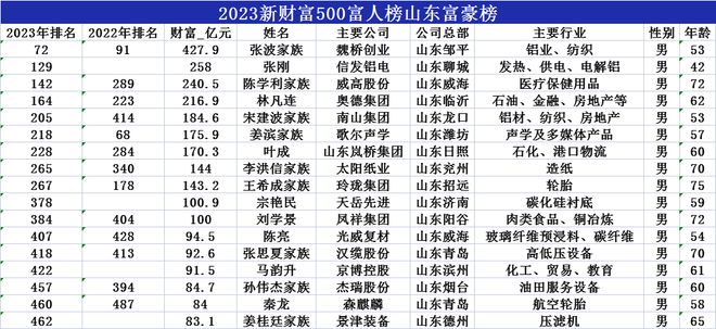 2023年新财富500强再现山东“集团” 17位山东富豪入选J9九游 AG九游 app(图3)